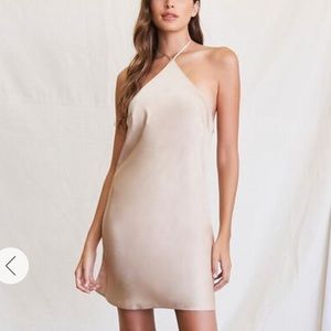 NWT FOREVER 21 SATIN HALTER BACKLESS NUDE SLIP DRESS